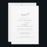 Invitation Simple élégante 21e anniversaire Surprise Party<br><div class="desc">Un simple bâton botanique dessiné à la main se combine à la calligraphie aérée et à la typographie traditionnelle pour créer un design de fusion qu'un homme ou une femme serait à l'aise d'utiliser. Texte gris foncé sur blanc est le choix parfait pour toute saison.</div>