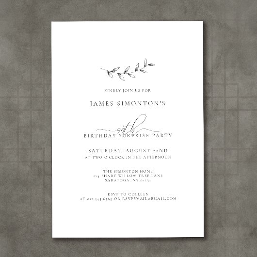 Invitation Simple élégante 90e anniversaire Surprise Party