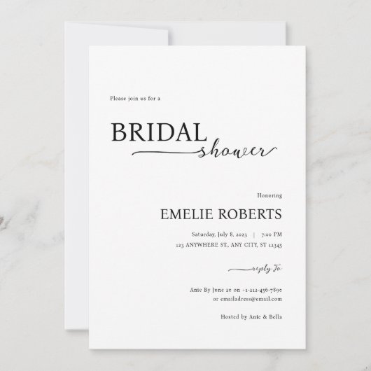 Invitation simple élégante à la douche nuptiale (Devant)