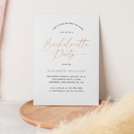 Invitation Simple élégante Bachelorette Script Or
