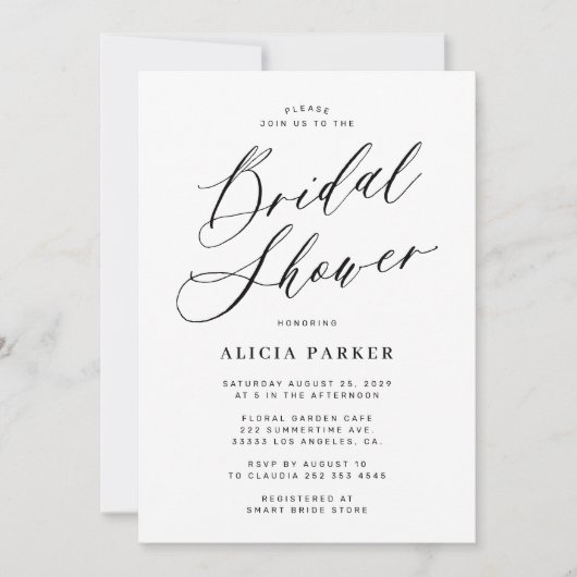 Invitation Simple élégante calligraphie script douche nuptial (Devant)