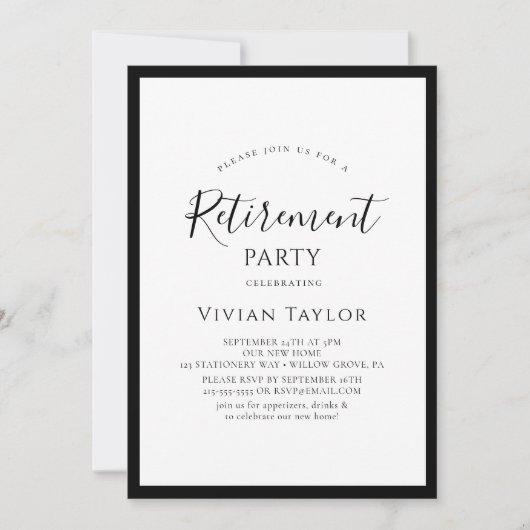 Invitation Simple élégante Calligraphie Script Retraite Parti (Devant)