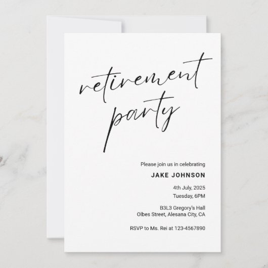 Invitation Simple élégante Calligraphie Script Retraite Parti (Devant)