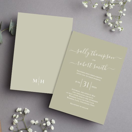 Invitation Simple élégante calligraphie Script Sage Green