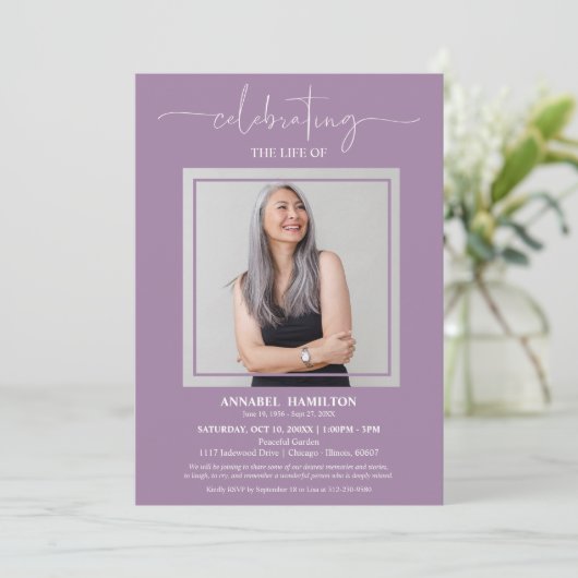 Invitation Simple élégante célébration de la vie Funéraire Ph (Debout devant)