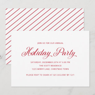 Invitation Simple élégante Rouge Script moderne Fête de vacan