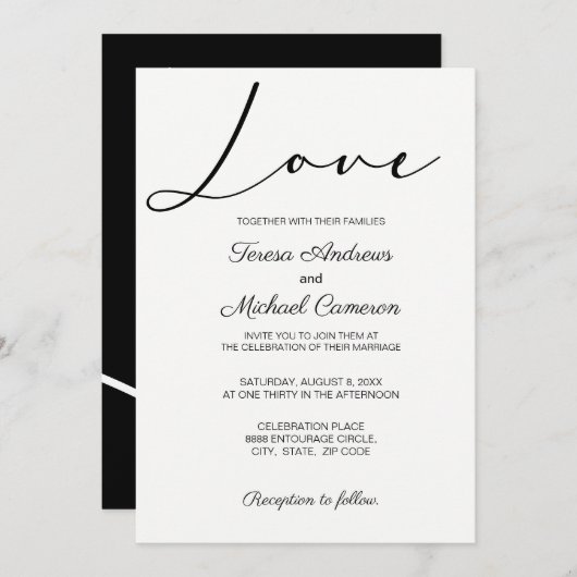 Invitation Simple élégante typographie Love Mariage (Devant / Derrière)
