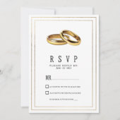 Invitation Simple élégantes bagues blanches et or RSVP (Devant)