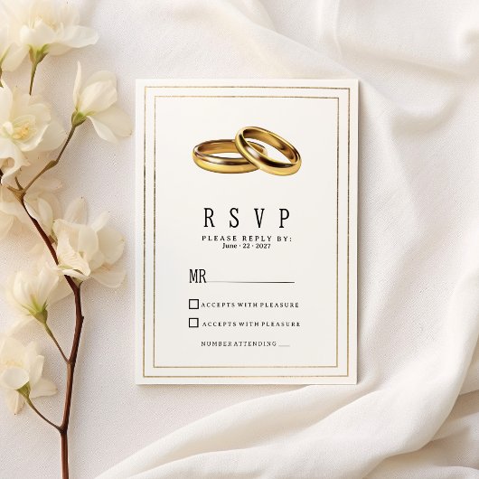 Invitation Simple élégantes bagues blanches et or RSVP