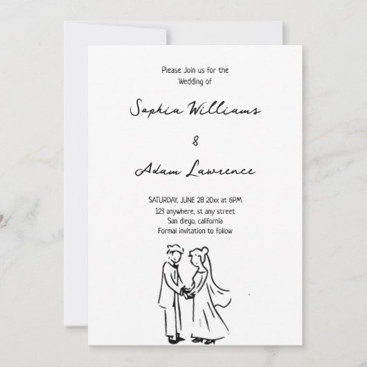 Invitation Simple elegent Hand Drawn Wedding (Devant)