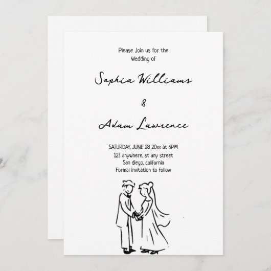 Invitation Simple elegent Hand Drawn Wedding (Devant / Derrière)