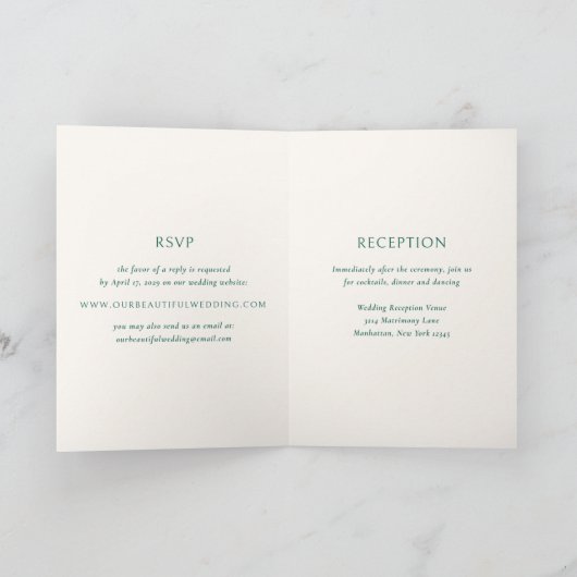Invitation Simple Emerald Green Mariage moderne (Intérieur)