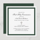 Invitation Simple Emerald Green White First Holy Communion (Devant / Derrière)