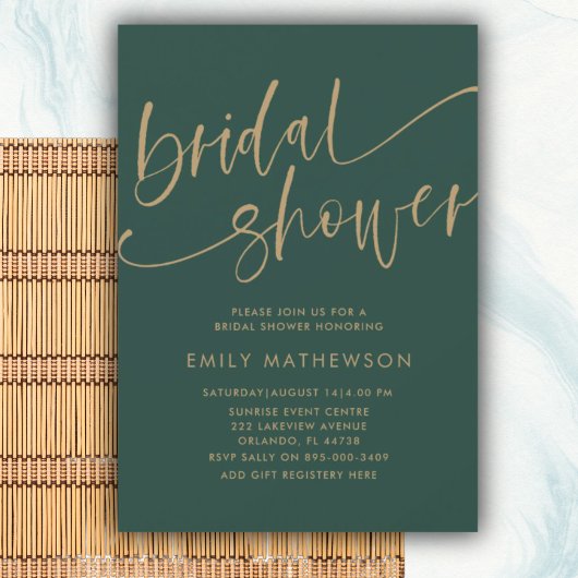 Invitation Simple Émeraude Vert & Or Fête de Mariage