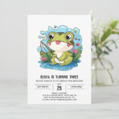 Invitation Simple enfant grenouille numérique anniversaire (Debout devant)