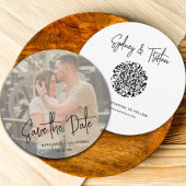 Invitation Simple Enregistrer la date Photo Round QR Code Mar