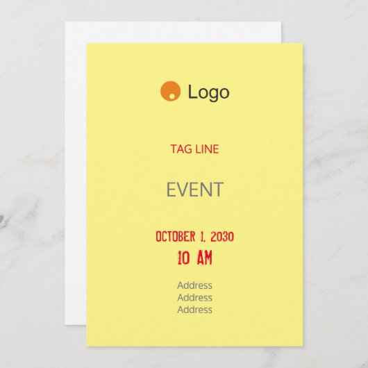 Invitation Simple entreprise jaune (Devant / Derrière)