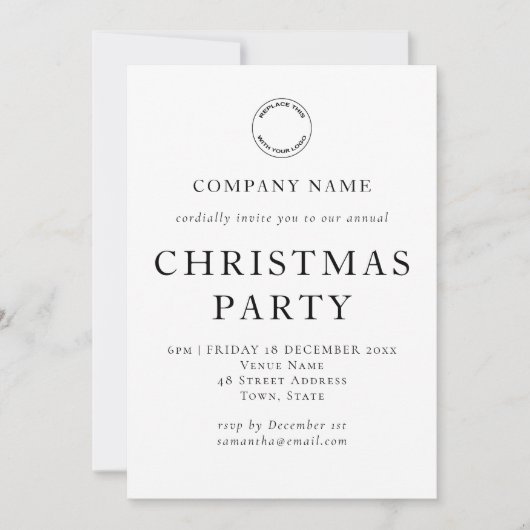 Invitation Simple Entreprise Texte Noir Blanc Noël (Devant)