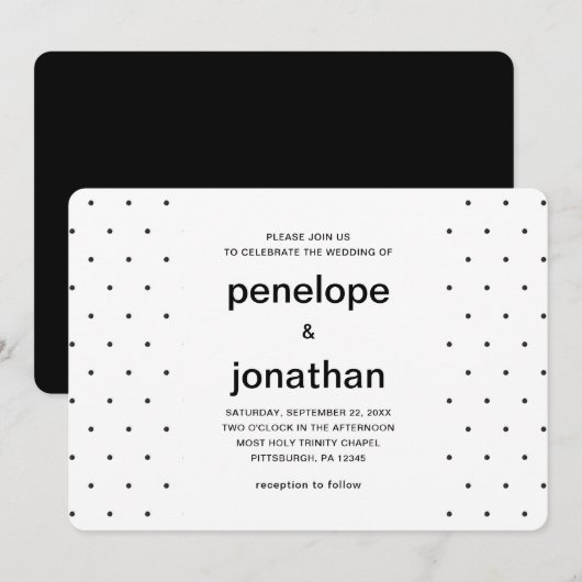 Invitation Simple et Chic Points Noirs et Blancs (Devant / Derrière)