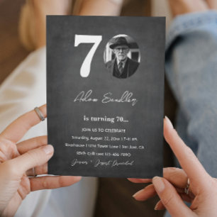 Invitation Simple et élégant 70e anniversaire fête Grey