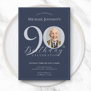 Invitation Simple et élégant 90e anniversaire bleu marine arg