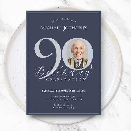 Invitation Simple et élégant 90e anniversaire bleu marine arg