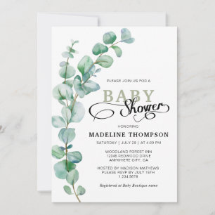 Invitation Simple et élégant Baby shower de verdure Eucalyptu