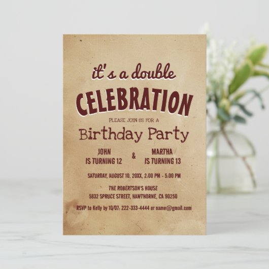 Invitation Simple et élégant Beige Double Anniversaire Inv (Debout devant)