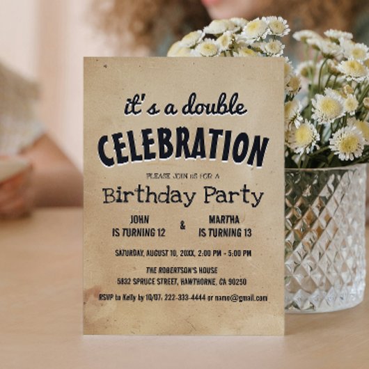 Invitation Simple et élégant Beige Double Anniversaire Inv