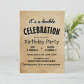 Invitation Simple et élégant Beige Double Anniversaire Inv (Debout devant)