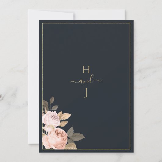Invitation Simple et élégant bleu marine or rose mariage (Dos)
