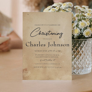 Invitation Simple et élégant Christening Rustique Son