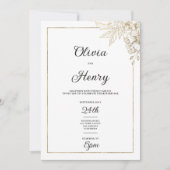 Invitation Simple et élégant mariage à fleurs blanc et or (Devant)