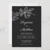 Invitation Simple et élégant mariage à fleurs noir (Devant)