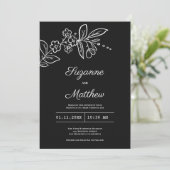 Invitation Simple et élégant mariage à fleurs noir (Debout devant)