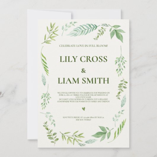 Invitation Simple Et Élégant Mariage De Verdure Rustique (Devant)