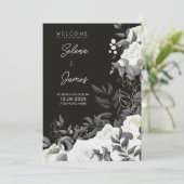 Invitation simple et élégant, mariage floral noir et blanc (Debout devant)