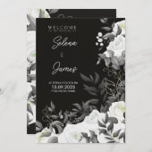 Invitation simple et élégant, mariage floral noir et blanc (Devant / Derrière)