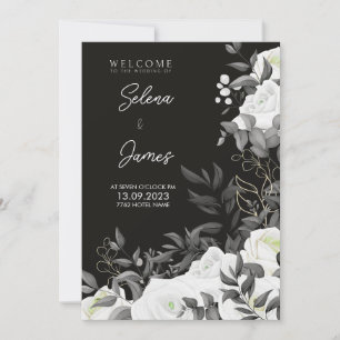 Invitation simple et élégant, mariage floral noir et blanc