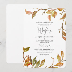 Invitation Simple et Élégant Mariage Rond aux Feuilles d'Auto