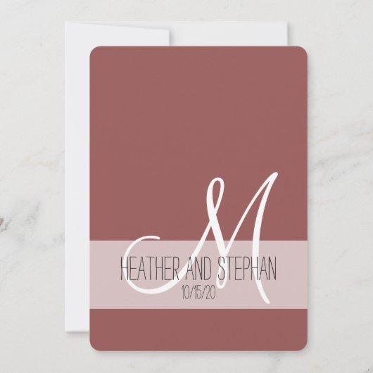 Invitation Simple et élégant Marsala Rouge Blanc Monogramme (Dos)