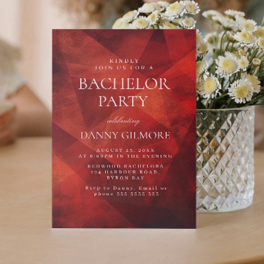 Invitation Simple et élégant Red Bachelor Party