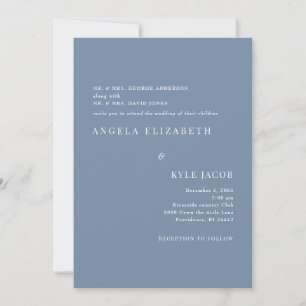 Invitation Simple et Élégant Texte Blanc Pervenche Mariage