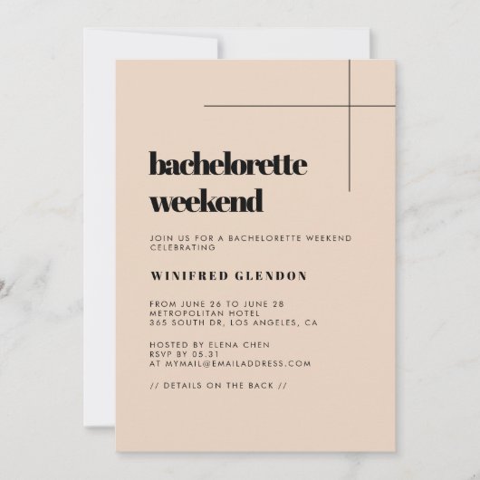 Invitation Simple et élégant week-end de bachelorette chic (Devant)