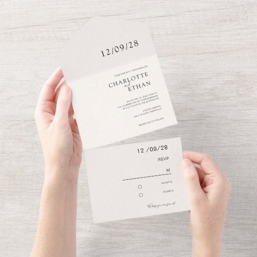 Invitation simple et élégante en beige, tout en un (Déchirure)