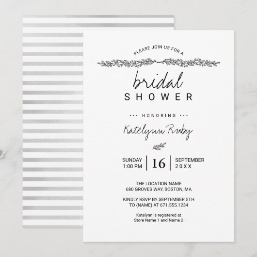 Invitation simple et élégante pour une douche de m (Devant / Derrière)
