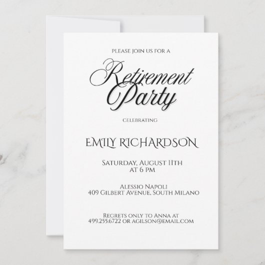 Invitation simple et élégante pour une fête de ret (Devant)