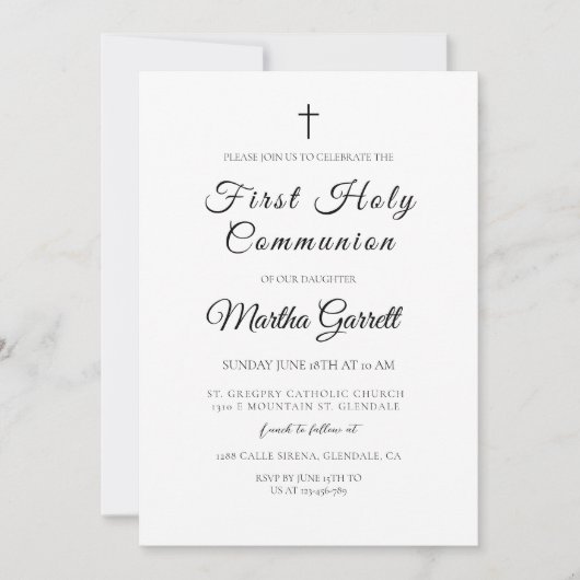 Invitation Simple et élégante White Girl First Holy Communion (Devant)