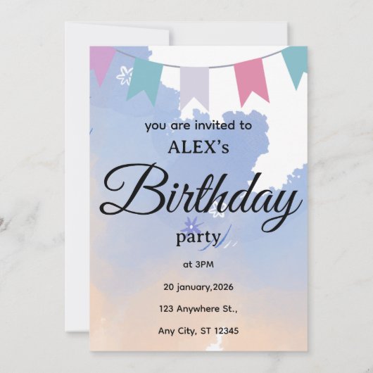 Invitation simple et mignonne pour une fête d'anni (Dos)