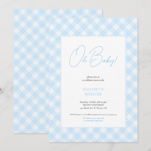 Invitation simple et mignonne pour une fête de béb (Devant / Derrière)